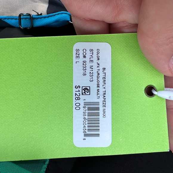 SAM EDELMAN Black Multi Butterfly Print Maxi Dress Tie Waist Large L NEW NWT - Picture 4 of 5